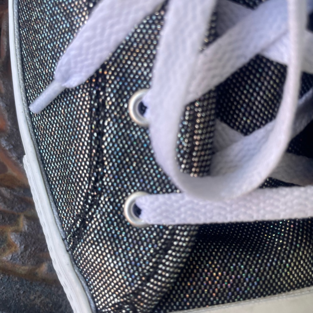 Converse shimmery Black Canvas Mule Slip Sneakers with White Laces - Picture 5 of 8